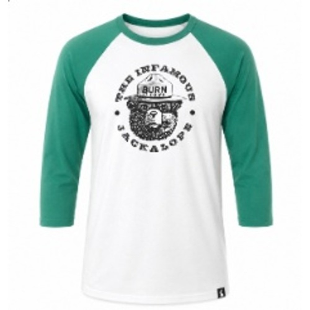 Jackalope Prints Men Infamous Jackalope Burn It Down Raglan Baseball Tee Green L